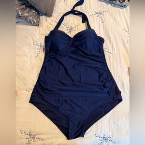 Fitglam Navy Blue Halter One-Piece Swimsuit Size 14